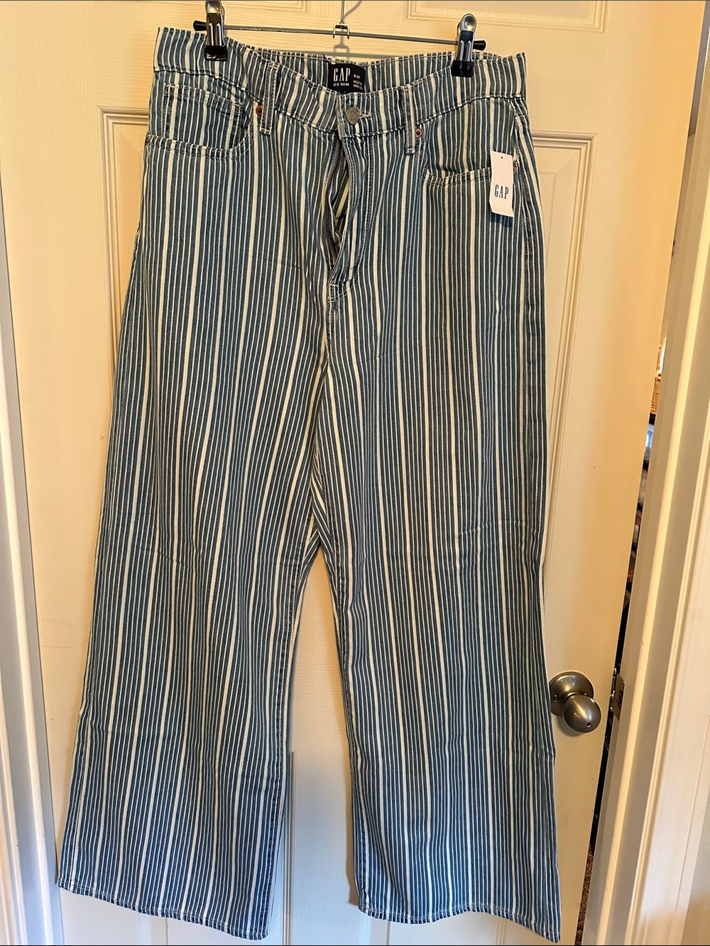 GAP Blue & White Vertical-Striped Wide-Leg Jeans
